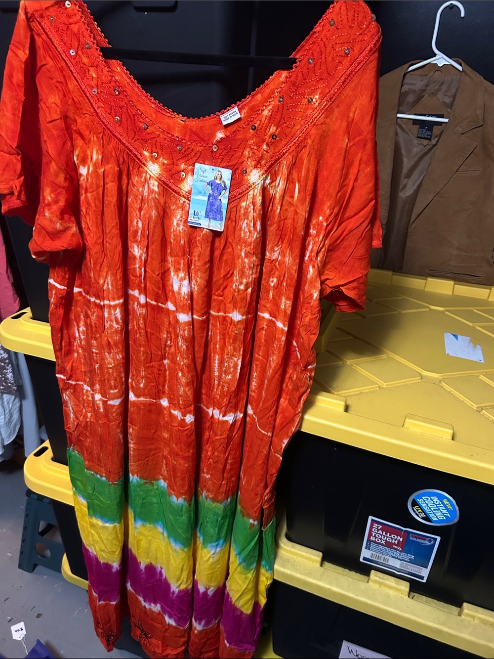 La La LeeLa Orange Tie-Dye Maxi Dress with Multicolor Bands